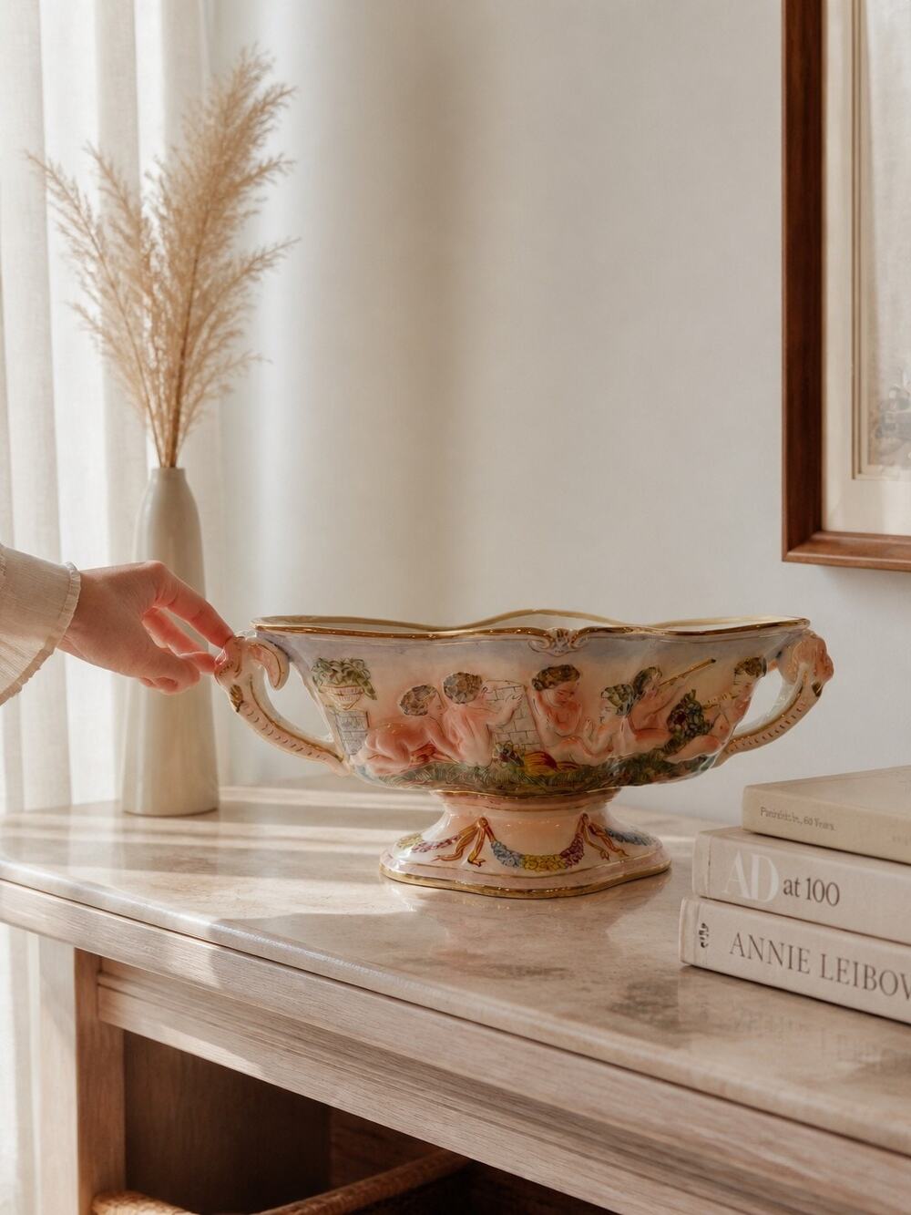 Vintage Italian Capodimonte-Style Porcelain Centerpiece Bowl, Cherub, 1969